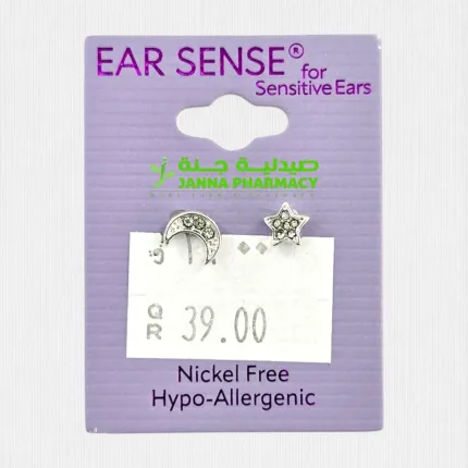 Ear Sense K4 Silver Encrusted Moon and Star Earrings