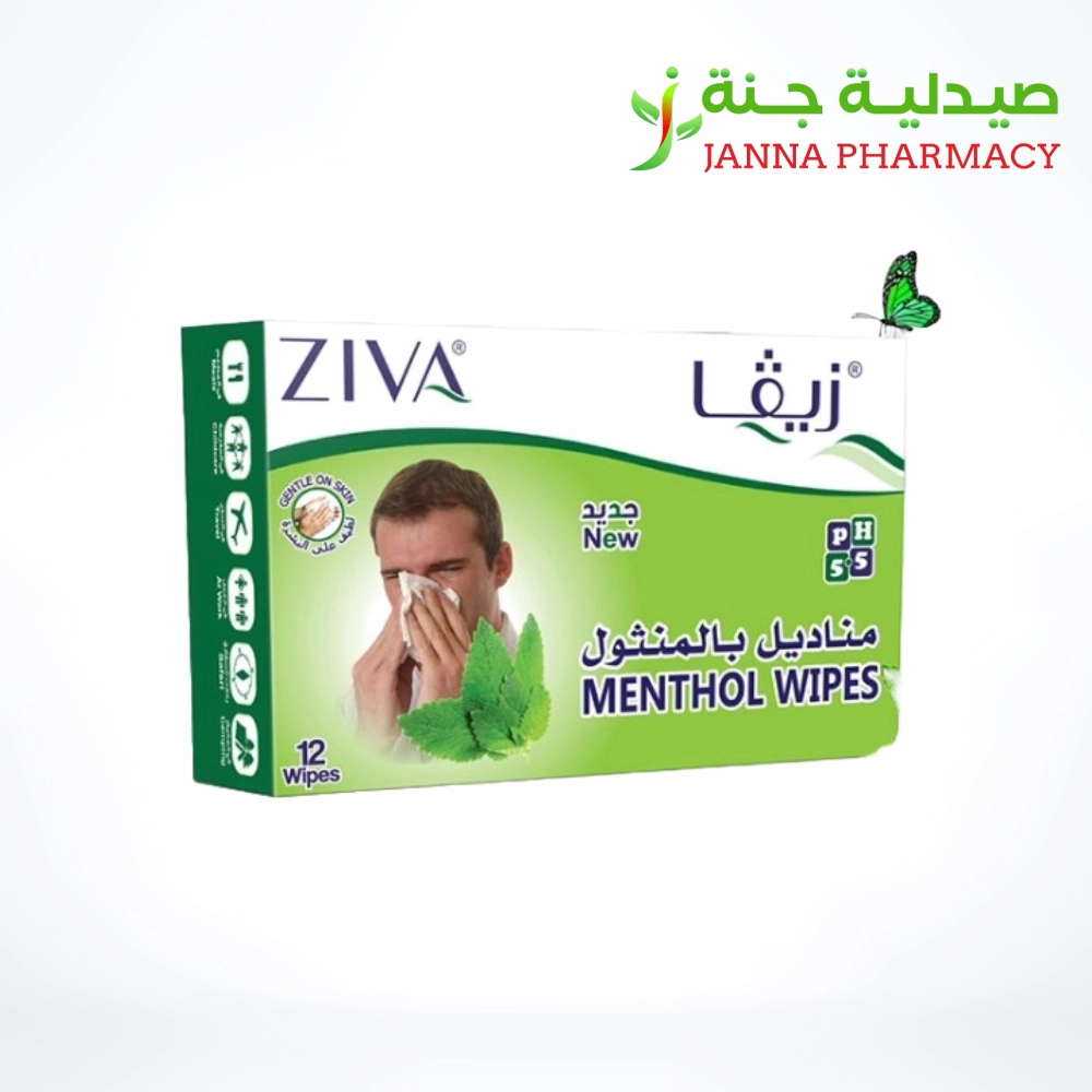 107115-1.webp Ziva Menthol Wipes 12 Sachets for Nasal Decongestion - Image 1