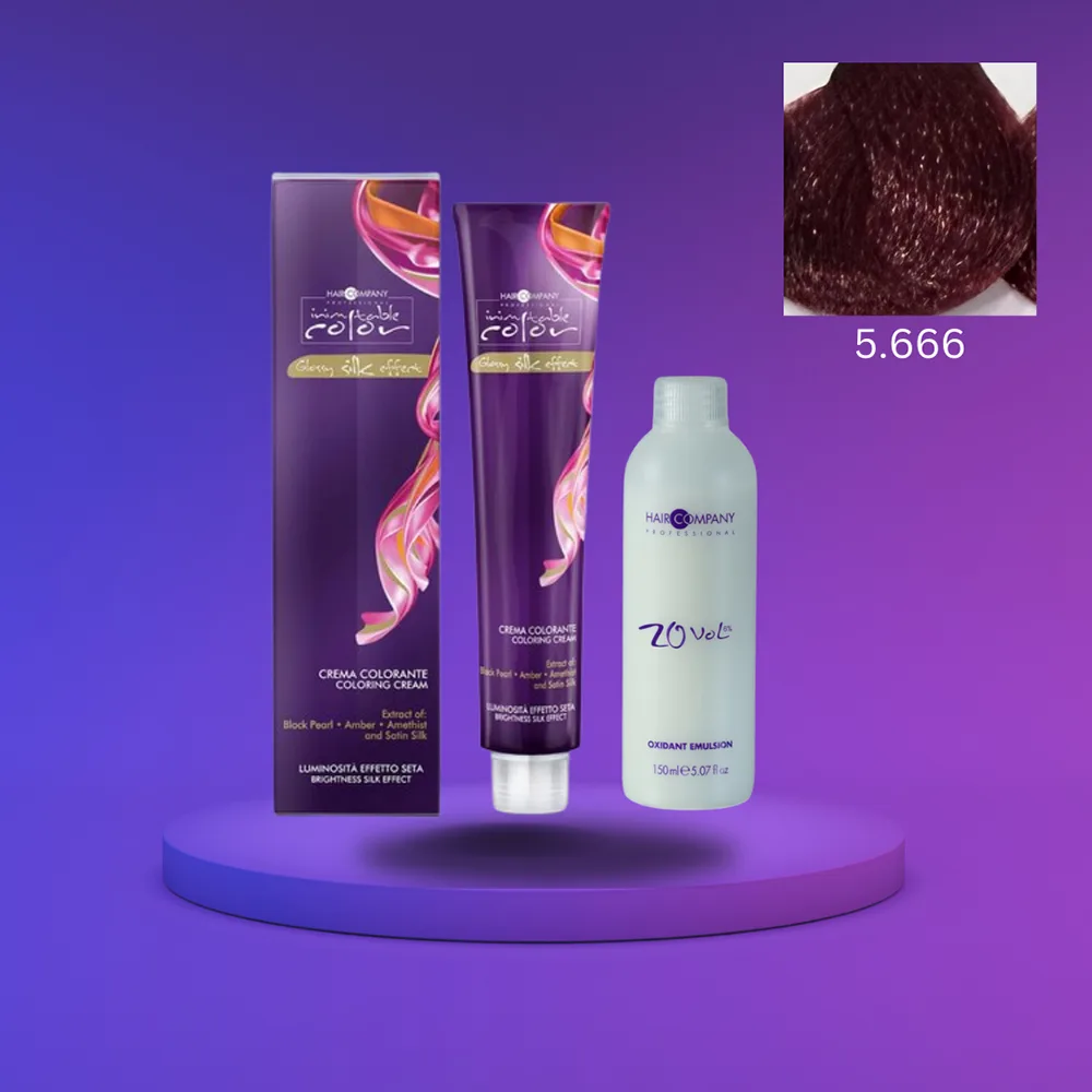 5.666.png Hair Company Inimitable Color Cream 5.666 Black Cherry 100ml + 20 Vol. (6%) Oxidant Emulsion - Image 1