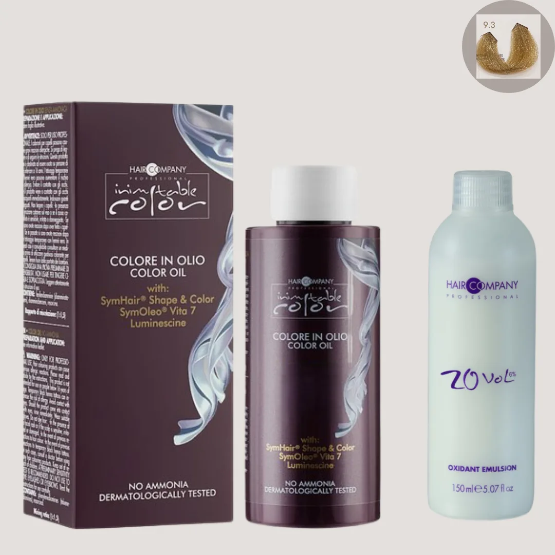 93.png Hair Company Inimitable Color Oil 9.3 Very Light Golden Blonde 100ml + 20 Vol. (6%) Oxidant Emulsion - Image 1